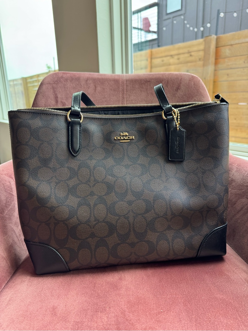 Coach Brown and Black Signature Tote